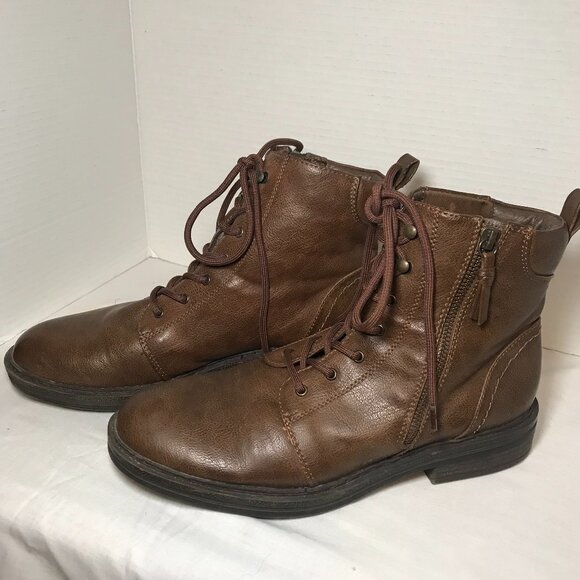 Baretraps Shoes - Baretraps Amy Sue Brown LaceUp Side Zip Ankle Boots Womens 10M Moto Combat Biker